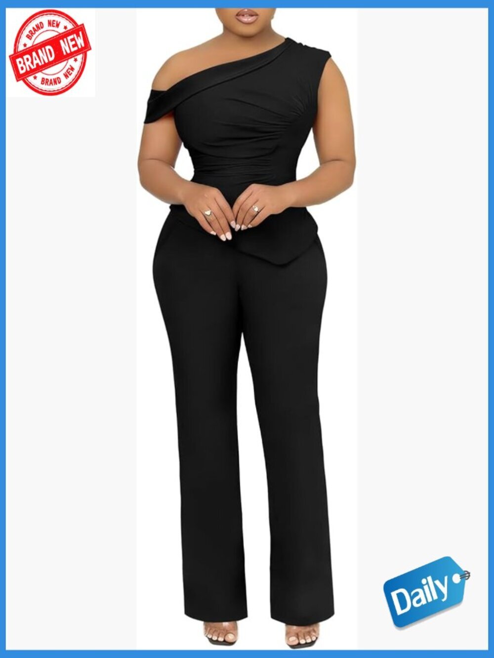 Women's 2 Piece Pant Set One Shoulder Ruched Top Long Pants Dressy Suits